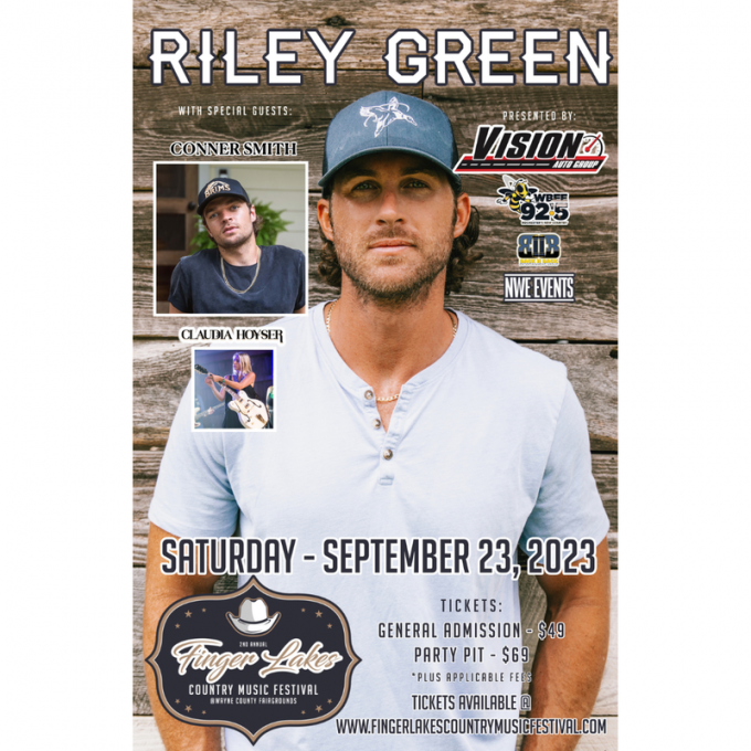 Finger Lakes Country Music Festival: Riley Green, Conner Smith & Claudia Hoyser at Riley Green Tickets